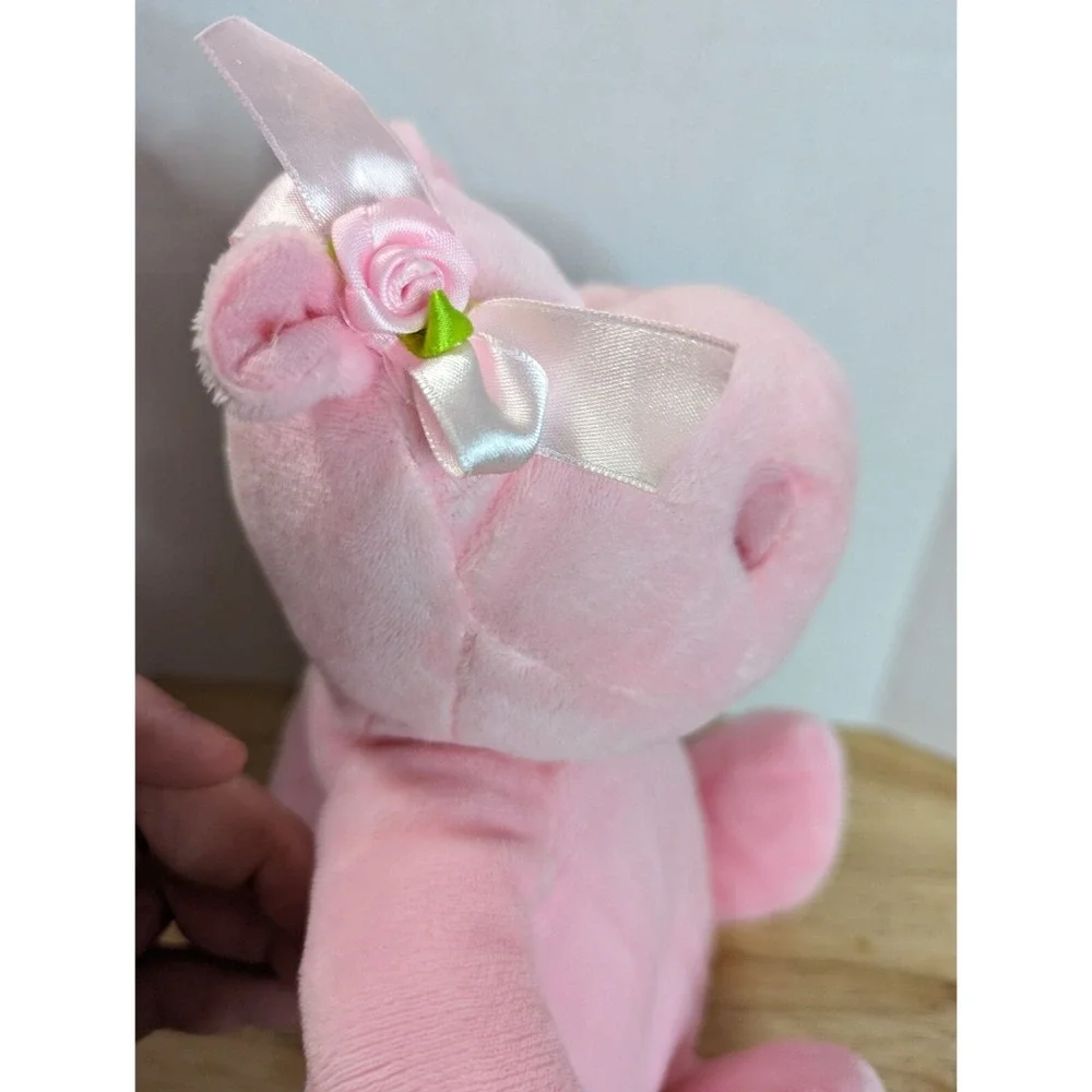 Burton + Burton soft pink hippo hippopotamus rose ribbon stuffed toy animal 12 i